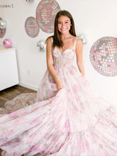 Load image into Gallery viewer, Women's Chiffon Floral Print A Line Long Prom Dresses Sweetheart Formal Evening Gowns