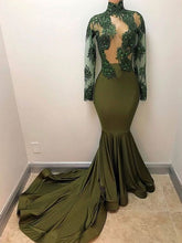 Load image into Gallery viewer, Black Girl Prom Dress 2024 High Neck Mermaid Long Sleeves