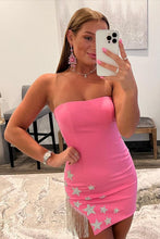 Load image into Gallery viewer, Pink Homecoming Dress 2023 Short Tight Strapless Starry