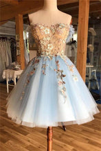 Load image into Gallery viewer, Floral Homecoming Dress 2023 Short Off the Shoulder Tulle with Appliques