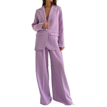 Load image into Gallery viewer, Purple Women's Suits 2 Pieces Blazer Pants 2023 Pockets Oversized Casual Suit Sets