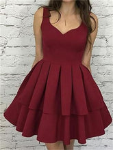 Load image into Gallery viewer, Burgundy Homecoming Dress 2023 Short V Neck Sleeveless Satin with Pleats