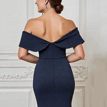 Load image into Gallery viewer, Navy Blue Mother of the Bride Dresses Mermaid Off Shoulder Wedding Guest Dress Lace Appliques Formal Dress