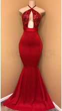Load image into Gallery viewer, Red Black Girl Prom Dress 2024 Halter Neck Mermaid Sequined