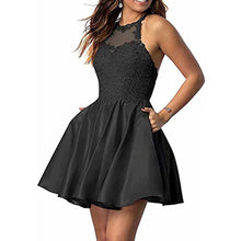 Load image into Gallery viewer, Short Homecoming Dress 2023 Halter Neck Satin with Appliques Pockets