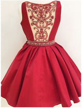 Load image into Gallery viewer, Red Homecoming Dress 2023 Short V Neck Sleeveless Satin Beaded