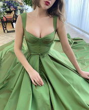 Load image into Gallery viewer, Green Satin Prom Dress - A-Line Gown with Front Slit