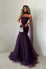 Load image into Gallery viewer, Mermaid Grape Strapless Tulle Prom Dress Wiht pleated