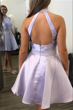 Load image into Gallery viewer, Lilac Homecoming Dress 2023 Halter Neck Satin Sleeveless