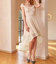 Load image into Gallery viewer, Elegant Short Homecoming Dress 2023 Off the Shoulder Lace High Low Hem