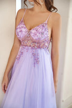 Load image into Gallery viewer, Sparkly Purple Spaghetti Straps Beading A Line Tulle Prom Dress with Slit