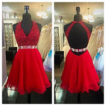 Load image into Gallery viewer, Red Homecoming Dress 2023 Short Halter Neck Backless Tulle