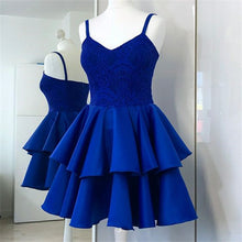 Load image into Gallery viewer, Royal Blue Homecoming Dress 2023 Short Spaghetti Straps Satin