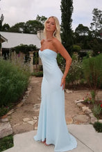 Load image into Gallery viewer, Strapless Baby Blue Sweetheart Satin Mermaid Prom Dress