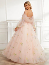 Load image into Gallery viewer, Sweetheart Embroidery Lace Long Ball Gown Prom Dresses With Detachable Shawl & Sleeves