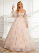 Load image into Gallery viewer, Sweetheart Embroidery Lace Long Ball Gown Prom Dresses With Detachable Shawl & Sleeves