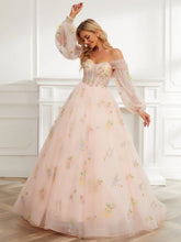Load image into Gallery viewer, Sweetheart Embroidery Lace Long Ball Gown Prom Dresses With Detachable Shawl & Sleeves