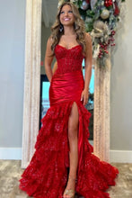 Load image into Gallery viewer, Mermaid Strapless Sequins Lace Appliques Prom Dress with Slit