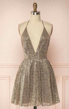 Load image into Gallery viewer, Champagne Homecoming Dress 2023 Short Halter Neck Sequin
