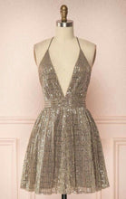 Load image into Gallery viewer, Champagne Homecoming Dress 2023 Short Halter Neck Sequin