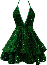 Load image into Gallery viewer, Black Girl Short Homecoming Dress 2023 Short Spaghetti Straps Tiered Sparkly