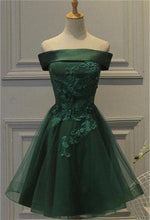 Load image into Gallery viewer, Dark Green Homecoming Dress 2023 Short Off the Shoulder Tulle with Appliques
