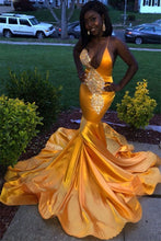 Load image into Gallery viewer, Black Girl Prom Dress 2024 Halter Neck Mermaid Beaded Satin