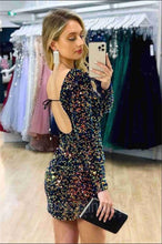 Load image into Gallery viewer, Short Homecoming Dress 2023 Jewel Neck Long Sleeves Sequin