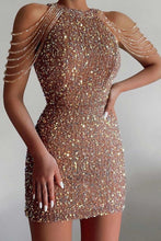 Load image into Gallery viewer, Unique Homecoming Dress 2023 Short Halter Neck Sequin