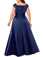 Load image into Gallery viewer, Navy Blue Sparkly Sequins A Line Plus Size Mother of the Bride Dress Cap Sleeves