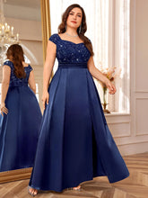 Load image into Gallery viewer, Navy Blue Sparkly Sequins A Line Plus Size Mother of the Bride Dress Cap Sleeves