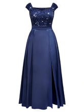 Load image into Gallery viewer, Navy Blue Sparkly Sequins A Line Plus Size Mother of the Bride Dress Cap Sleeves