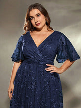 Load image into Gallery viewer, Dark Green V Neck A Line Embroidered Lace Mother of the Bride Dress with Flutter Sleeve