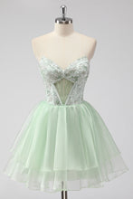 Load image into Gallery viewer, Light Green Strapless Corset A Line Short Homecoming Dress