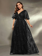 Load image into Gallery viewer, Dark Green V Neck A Line Embroidered Lace Mother of the Bride Dress with Flutter Sleeve