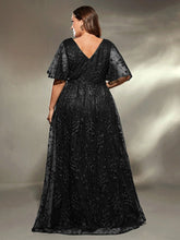 Load image into Gallery viewer, Dark Green V Neck A Line Embroidered Lace Mother of the Bride Dress with Flutter Sleeve