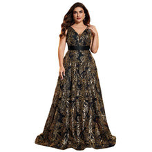 Load image into Gallery viewer, Burgundy V Neck A Line Plus Size Mother of the Bride Dress with Sequin Appliques