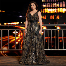 Load image into Gallery viewer, Burgundy V Neck A Line Plus Size Mother of the Bride Dress with Sequin Appliques