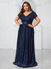 Load image into Gallery viewer, Green Sparkly Sequin V Neck A Line Mother of the Bride Dress with Cap Sleeves