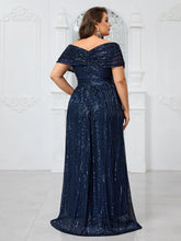 Load image into Gallery viewer, Green Sparkly Sequin V Neck A Line Mother of the Bride Dress with Cap Sleeves