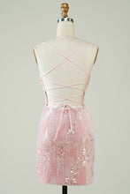 Load image into Gallery viewer, Pink Velvet Sequins Mini Tight Homecoming Dress with Hollow-out