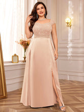 Load image into Gallery viewer, Navy Blue Sparkly Sequins A Line Plus Size Mother of the Bride Dress Cap Sleeves