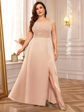 Load image into Gallery viewer, Navy Blue Sparkly Sequins A Line Plus Size Mother of the Bride Dress Cap Sleeves