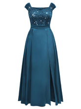 Load image into Gallery viewer, Navy Blue Sparkly Sequins A Line Plus Size Mother of the Bride Dress Cap Sleeves