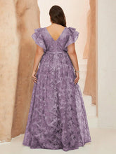 Load image into Gallery viewer, Navy Blue V Neck A Line Ruffled Sleeve Mother of the Bride Dress with High Slit