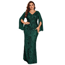 Load image into Gallery viewer, Burgundy Mermaid Plus Size V Neck Mother of the Bride Dress with Sequin Lace