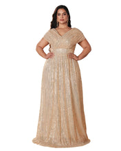 Load image into Gallery viewer, Green Sparkly Sequin V Neck A Line Mother of the Bride Dress with Cap Sleeves