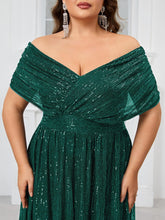 Load image into Gallery viewer, Green Sparkly Sequin V Neck A Line Mother of the Bride Dress with Cap Sleeves
