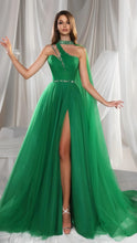 Load image into Gallery viewer, Green Tulle One-Shoulder A-Line Evening Prom Dresses With Slit