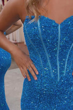 Load image into Gallery viewer, Sheath Sweetheart Sequins Mermaid Prom Dress with Slit